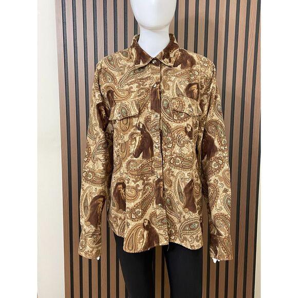 Bit & Bridle Women's XL Brown Button Equestrian Western Cowboy Pearl Snap - Picture 1 of 11
